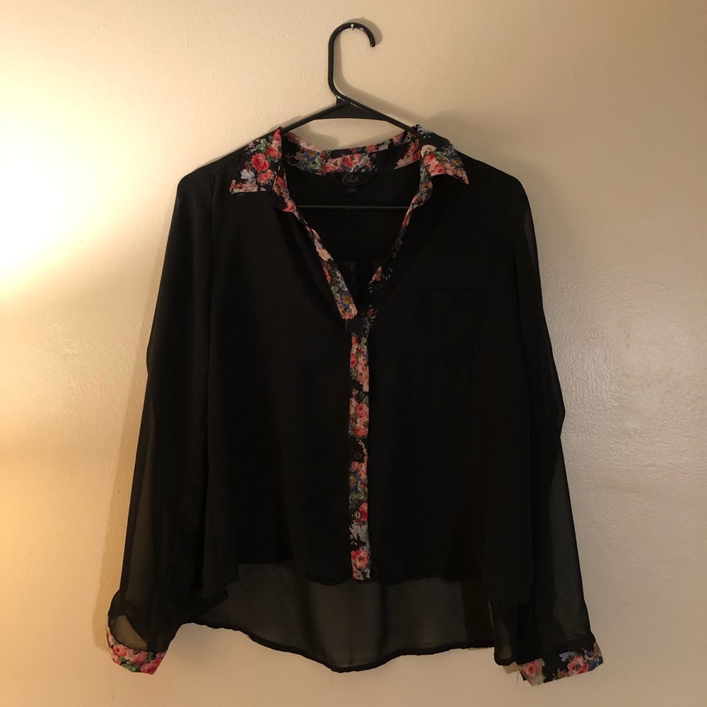 sheer s black and floral blouse